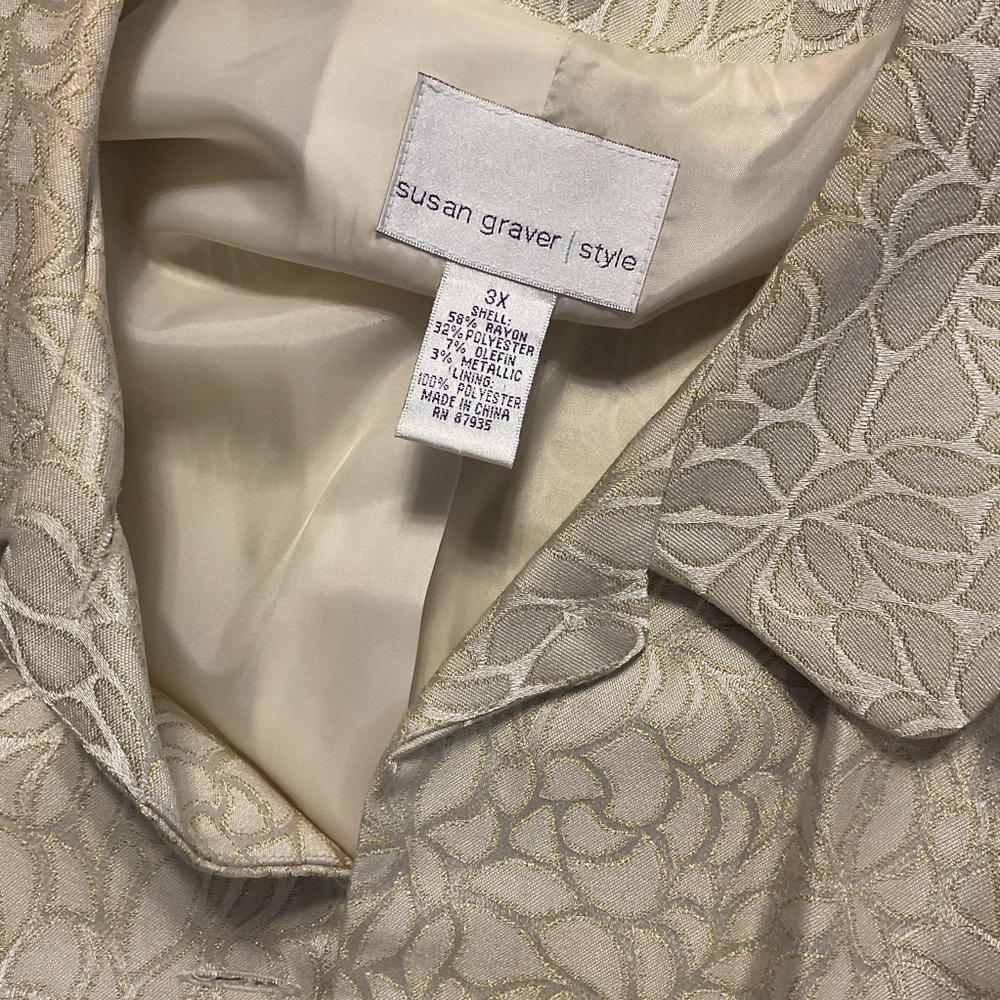 Susan Graver Cream Floral Jacquard Button Front Jacket - Picture 4 of 6